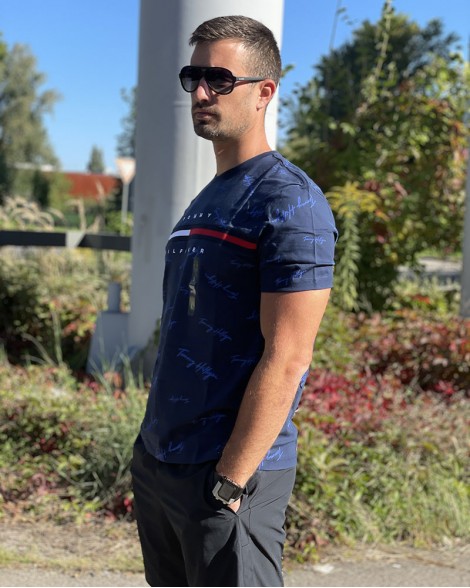 Triko pánské Tommy Hilfiger modré s pruhem 